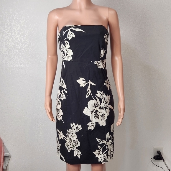 GAP Dress Y2K Summer 2003 Strapless Stretch Floral Tropical Black White Size: 8 - Picture 1 of 11